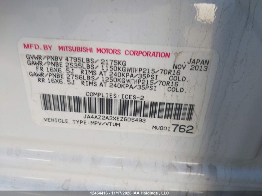 2014 Mitsubishi Outlander Es VIN: JA4AZ2A3XEZ605493 Lot: 12454416