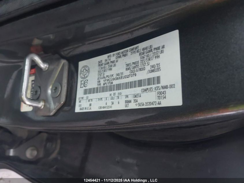 2014 Ford Escape Se VIN: 1FMCU9G9XEUD27379 Lot: 12454421