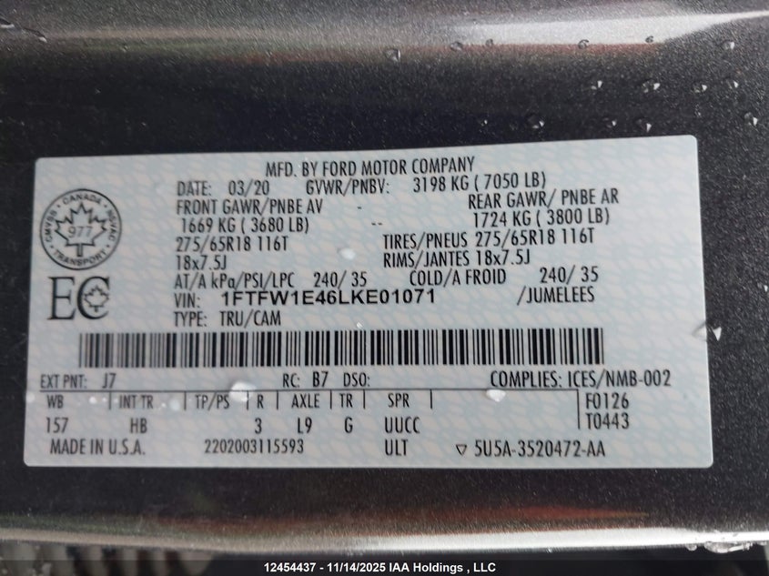 1FTFW1E46LKE01071 2020 FORD F-150 photo no. 9