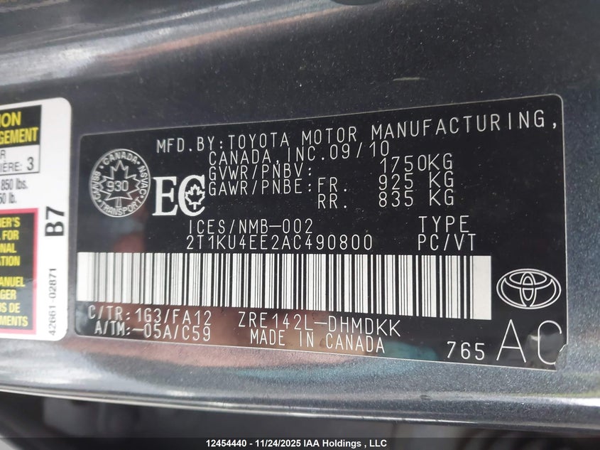 2010 Toyota Matrix VIN: 2T1KU4EE2AC490800 Lot: 12454440