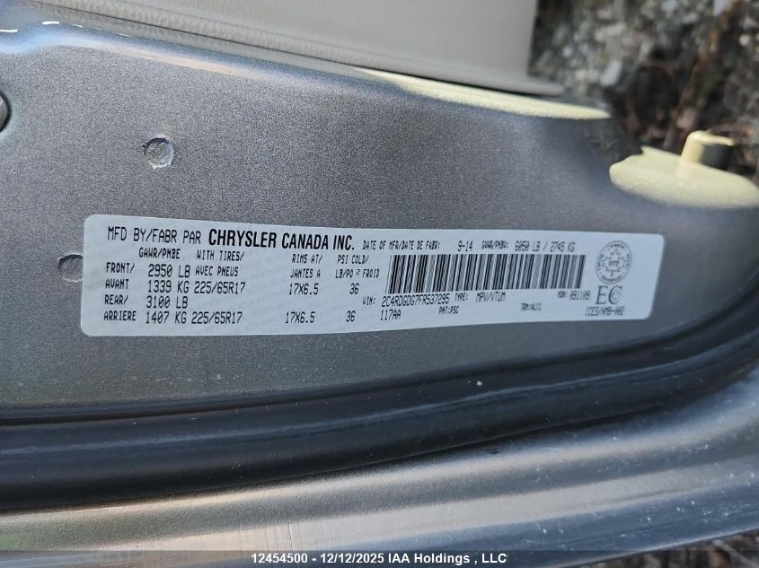 2015 Dodge Grand Caravan Crew VIN: 2C4RDGDG7FR537295 Lot: 12454500