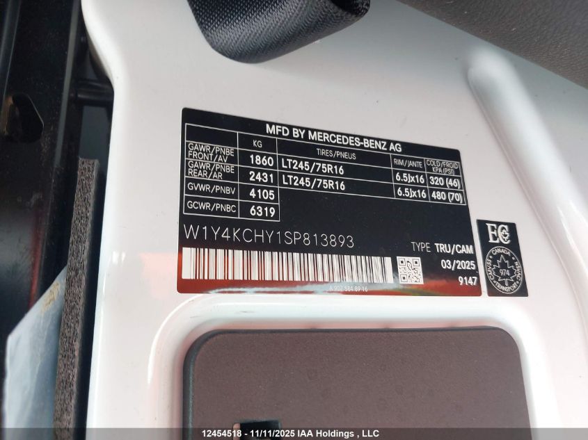 2025 Mercedes-Benz Sprinter 2500 VIN: W1Y4KCHY1SP813893 Lot: 12454518