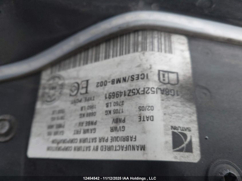 2005 Saturn Ion Level 2 VIN: 1G8AJ52FX5Z149691 Lot: 12454542