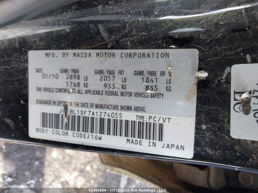 2010 Mazda 3 I VIN: JM1BL1SF7A1274055 Lot: 12454554