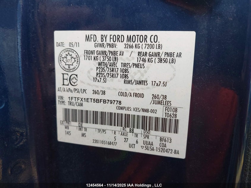 1FTFX1ET5BFB79778 2011 FORD F-150 photo no. 9