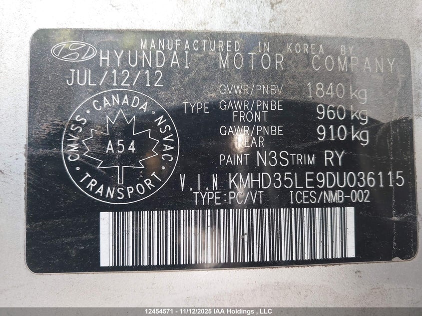 2013 Hyundai Elantra Gt Gls VIN: KMHD35LE9DU036115 Lot: 12454571