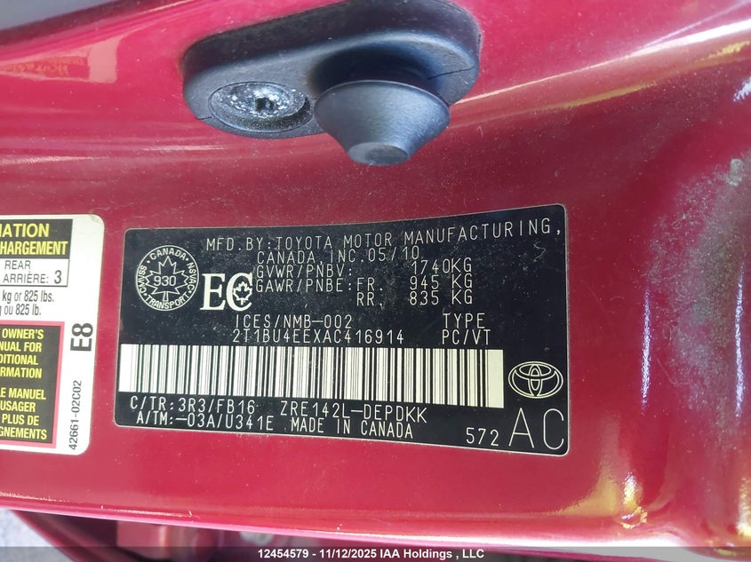 2010 Toyota Corolla Ce VIN: 2T1BU4EEXAC416914 Lot: 12454579