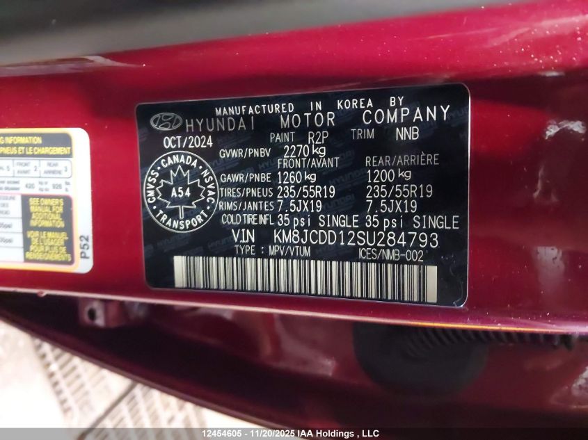 2025 Hyundai Tucson Sel Convenience VIN: KM8JCDD12SU284793 Lot: 12454605