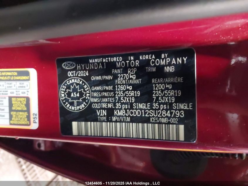 2025 Hyundai Tucson Sel Convenience VIN: KM8JCDD12SU284793 Lot: 12454605