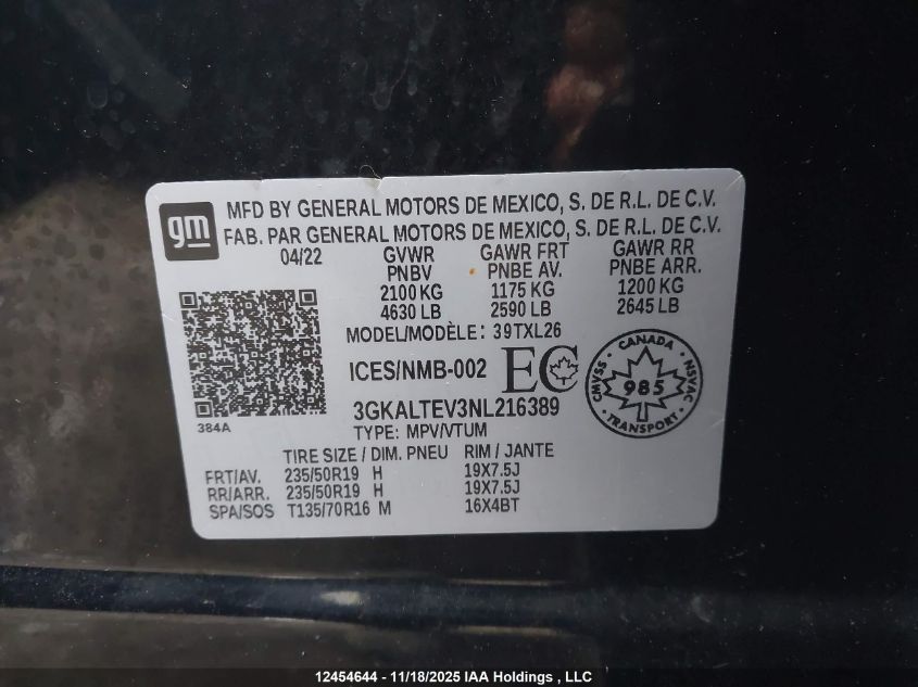 2022 GMC Terrain Sle VIN: 3GKALTEV3NL216389 Lot: 12454644