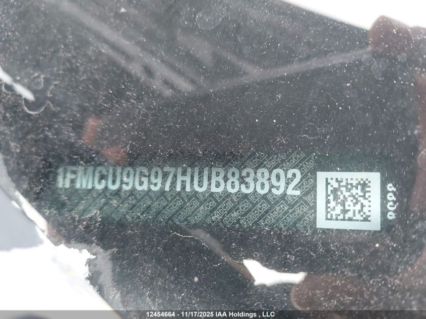 2017 Ford Escape VIN: 1FMCU9G97HUB83892 Lot: 12454664