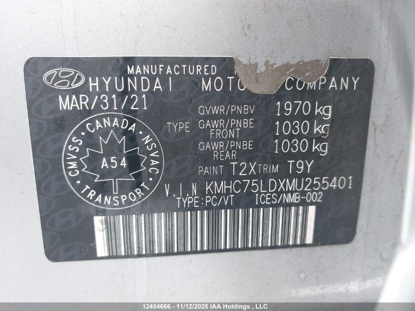 2021 Hyundai Ioniq Sel VIN: KMHC75LDXMU255401 Lot: 12454666