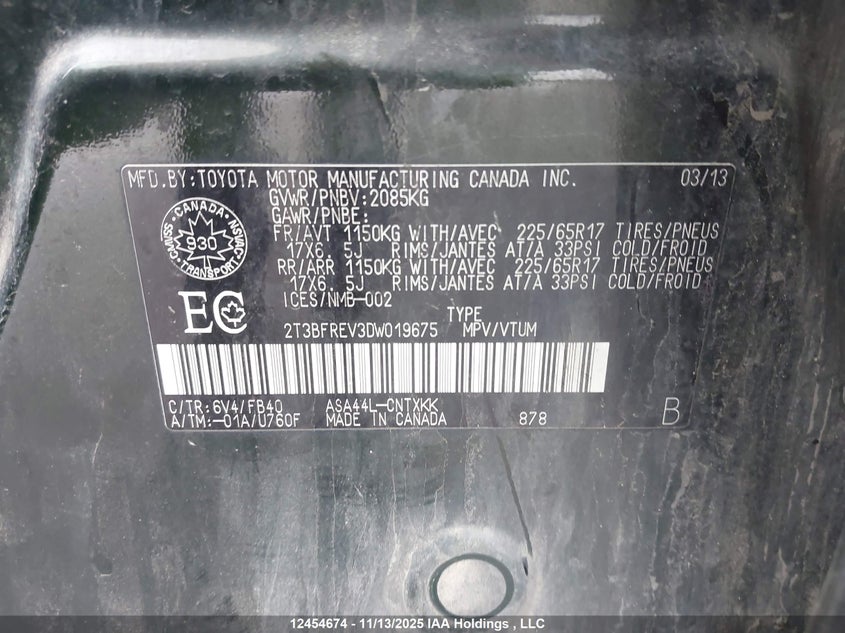 2T3BFREV3DW019675 2013 TOYOTA RAV 4 photo no. 9