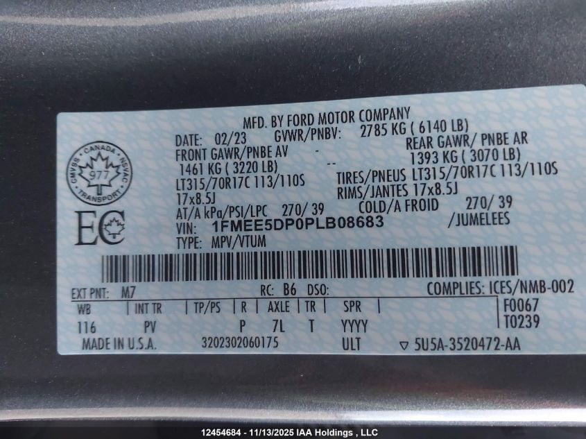 2023 Ford Bronco Big Bend/Black Diamond/Outer Banks/Badlands/Wildtrak/Everglades VIN: 1FMEE5DP0PLB08683 Lot: 12454684