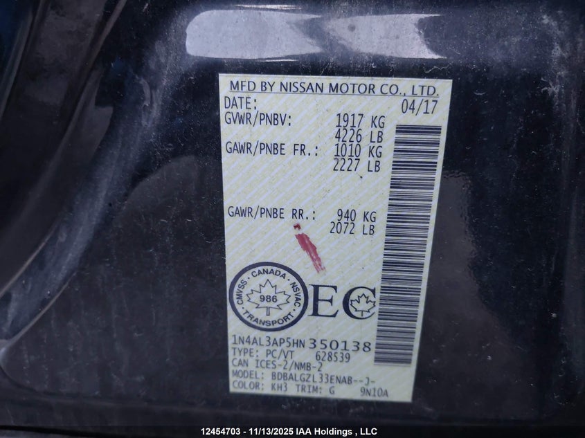 1N4AL3AP5HN350138 2017 NISSAN ALTIMA photo no. 9