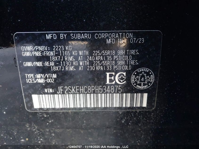 2023 Subaru Forester Sport VIN: JF2SKEHC8PH534875 Lot: 12454707