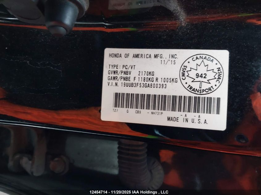 2016 Acura Tlx Tech VIN: 19UUB3F53GA800393 Lot: 12454714