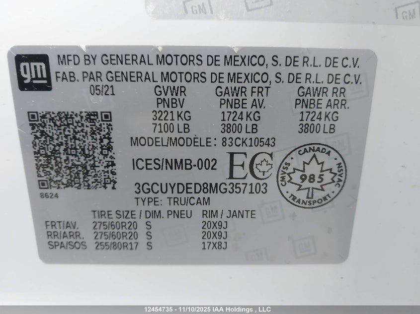 3GCUYDED8MG357103 2021 CHEVROLET SILVERADO photo no. 9