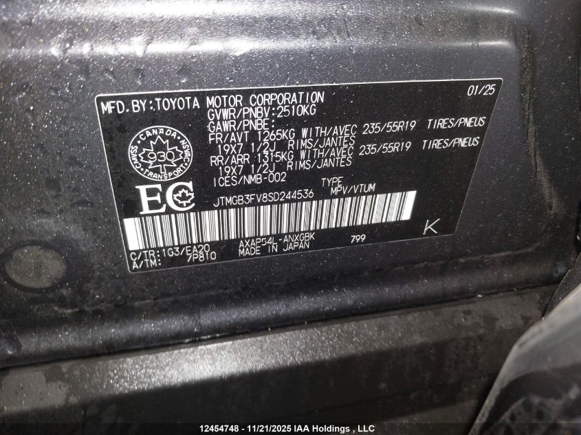 2025 Toyota Rav4 Plug-In Hybrid Xse VIN: JTMGB3FV8SD244536 Lot: 12454748