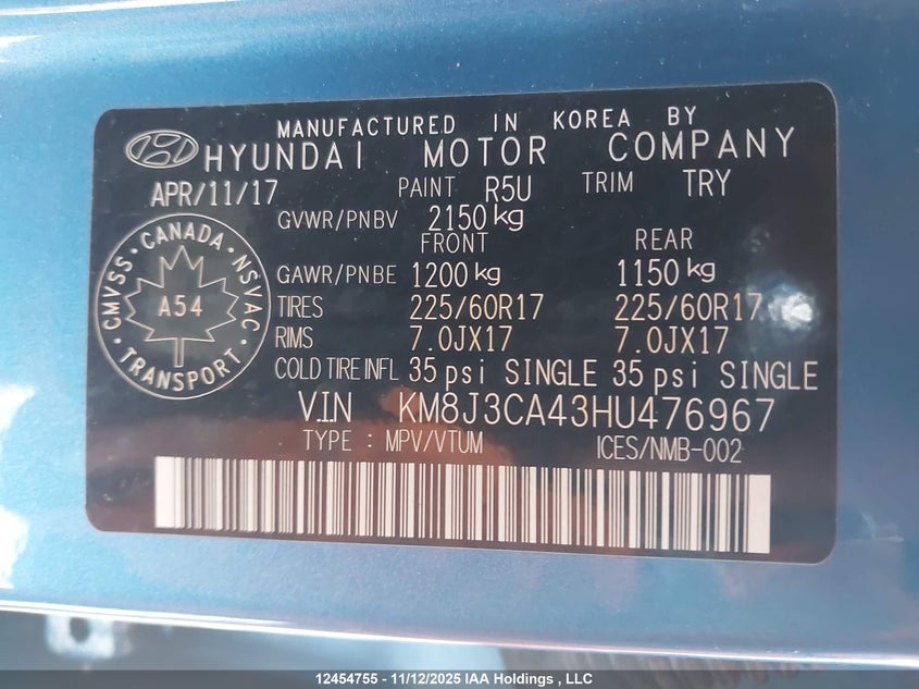 KM8J3CA43HU476967 2017 HYUNDAI TUCSON photo no. 9