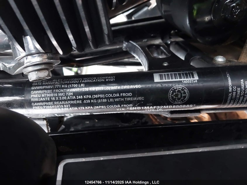 2021 Harley-Davidson Flhtcutg VIN: 5HD1MAF32MB850889 Lot: 12454766