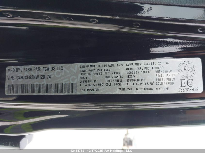 2022 Jeep Wrangler Unlimited Sahara VIN: 1C4HJXEG2NW120174 Lot: 12454789