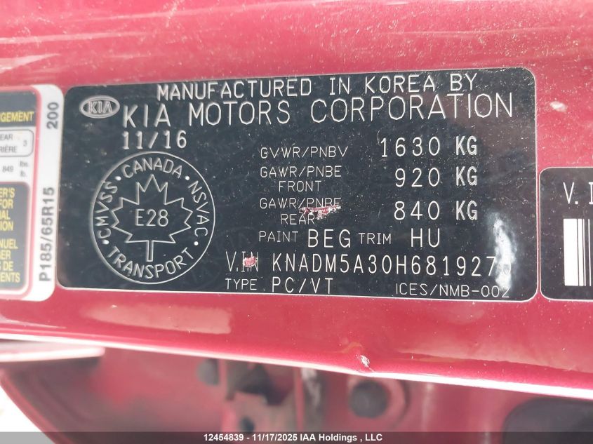 2017 Kia Rio Lx VIN: KNADM5A30H6819270 Lot: 12454839