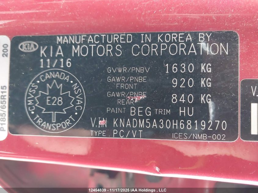 2017 Kia Rio Lx VIN: KNADM5A30H6819270 Lot: 12454839