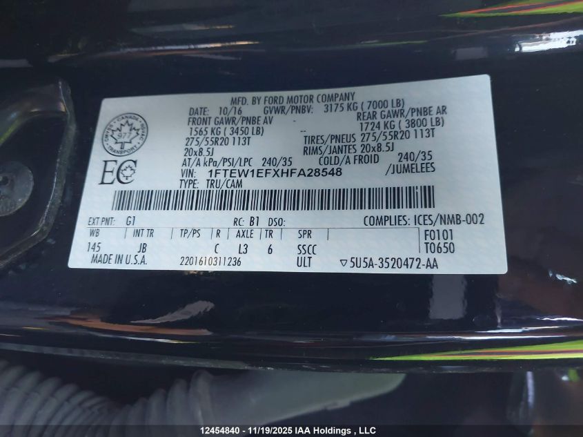 2017 Ford F-150 Xlt VIN: 1FTEW1EFXHFA28548 Lot: 12454840