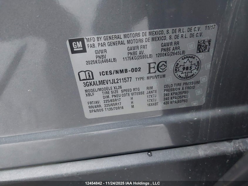 2018 GMC Terrain Sle VIN: 3GKALMEV1JL211577 Lot: 12454842