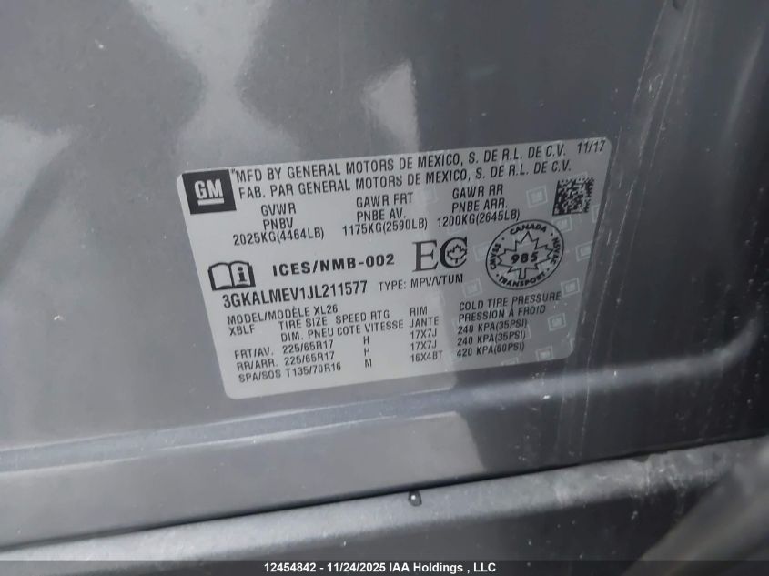 2018 GMC Terrain Sle VIN: 3GKALMEV1JL211577 Lot: 12454842