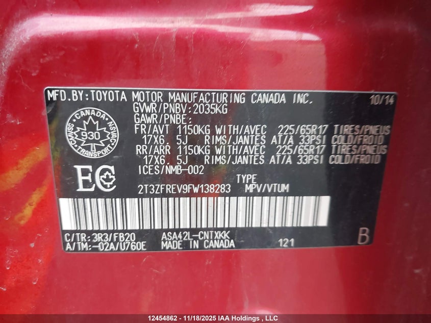 2T3ZFREV9FW138283 2015 TOYOTA RAV 4 photo no. 18