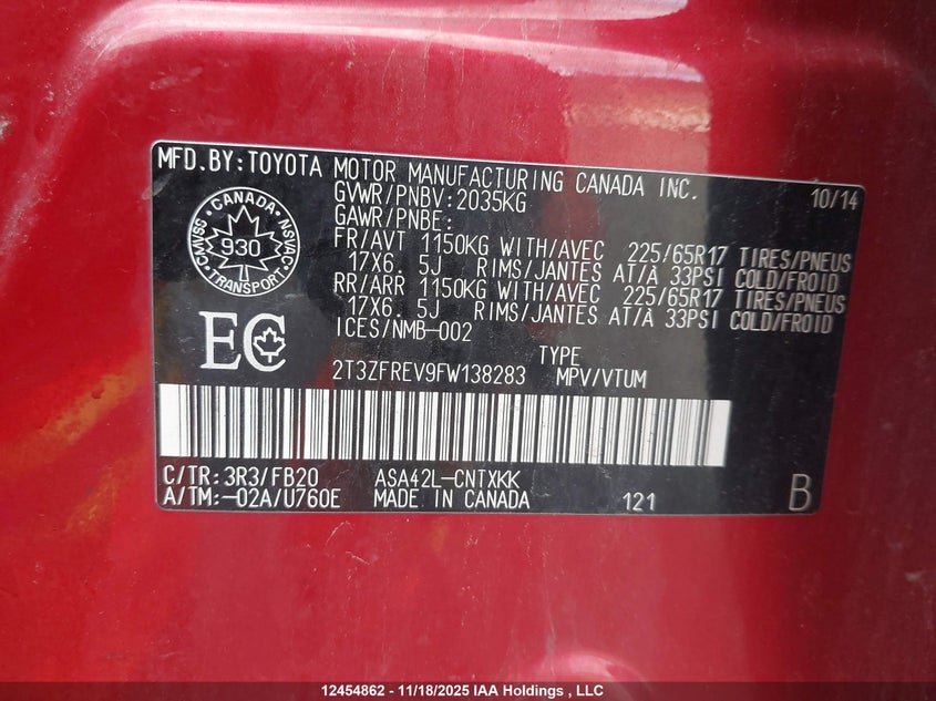 2T3ZFREV9FW138283 2015 TOYOTA RAV 4 photo no. 9