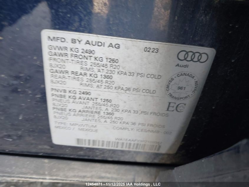 2023 Audi Q5 45 Progressiv VIN: WA1EAAFY3P2109342 Lot: 12454871