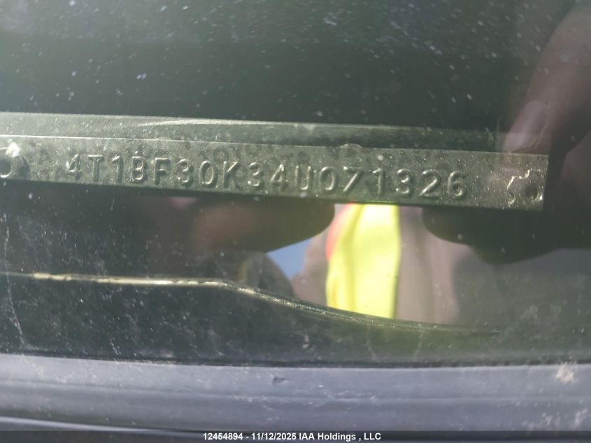 2004 Toyota Camry Le V6/Xle V6 VIN: 4T1BF30K34U071326 Lot: 12454894