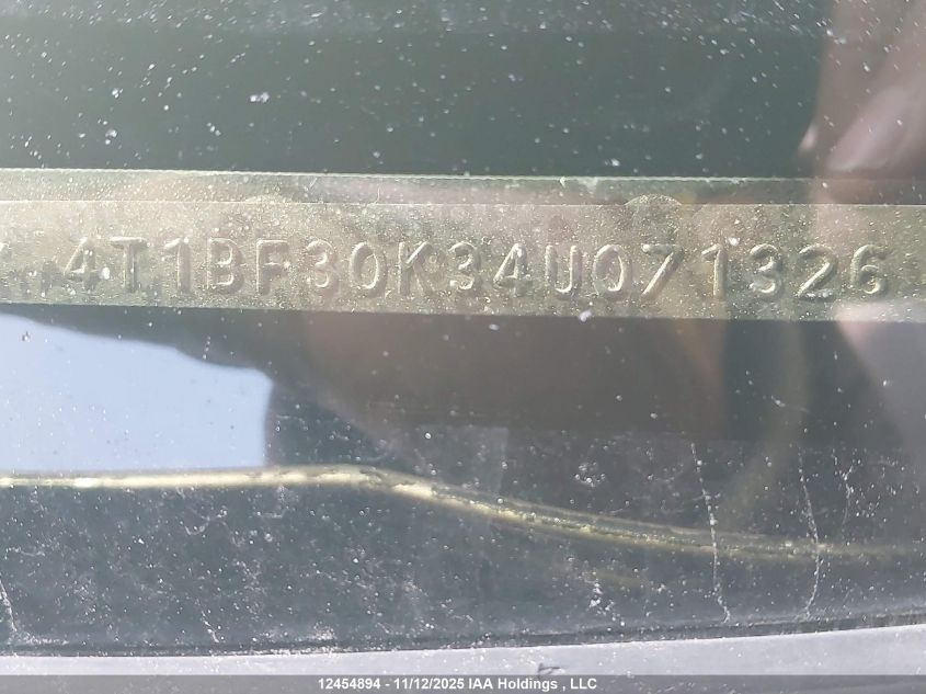 2004 Toyota Camry Le V6/Xle V6 VIN: 4T1BF30K34U071326 Lot: 12454894