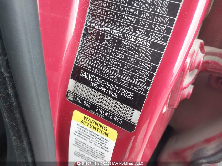 2017 Land Rover Range Rover Evoque Hse Dynamic VIN: SALVD2BG0HH172695 Lot: 12454907