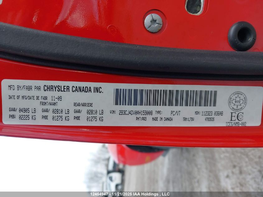 2010 Dodge Challenger Se VIN: 2B3CJ4DV0AH159008 Lot: 12454947