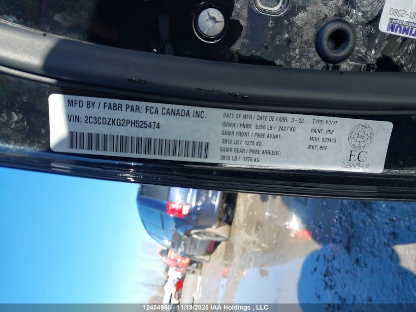 2023 Dodge Challenger Gt Awd VIN: 2C3CDZKG2PH525474 Lot: 12454958