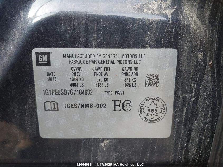 2016 Chevrolet Cruze Limited Lt VIN: 1G1PE5SB7G7184682 Lot: 12454988