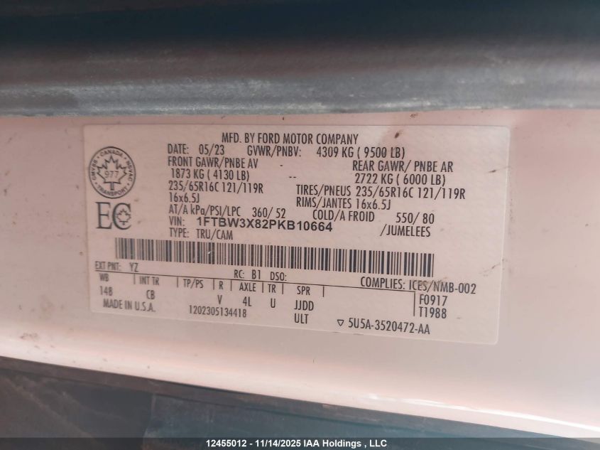 2023 Ford T-350 VIN: 1FTBW3X82PKB10664 Lot: 12455012