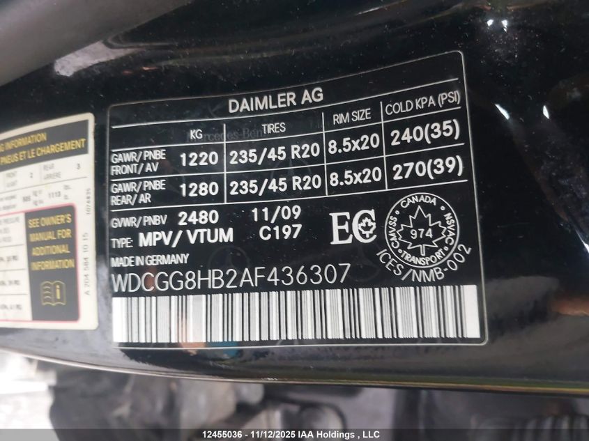 2010 Mercedes-Benz Glk-Class VIN: WDCGG8HB2AF436307 Lot: 12455036