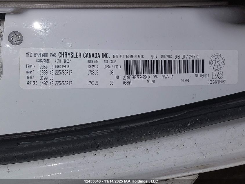 2014 Dodge Grand Caravan Se VIN: 2C4RDGBG7ER405414 Lot: 12455040