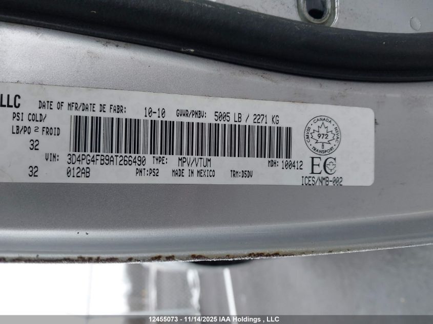 2010 Dodge Journey Se VIN: 3D4PG4FB9AT266490 Lot: 12455073