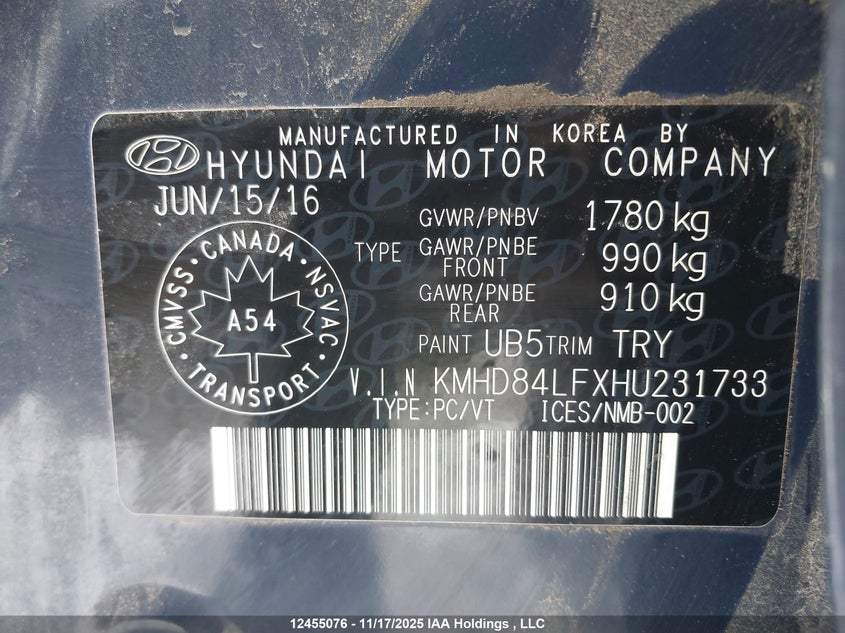 KMHD84LFXHU231733 2017 HYUNDAI ELANTRA photo no. 9