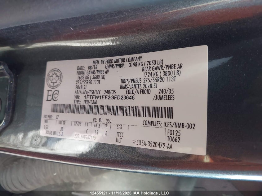 1FTFW1EF2GFD23646 2016 FORD F-150 photo no. 9