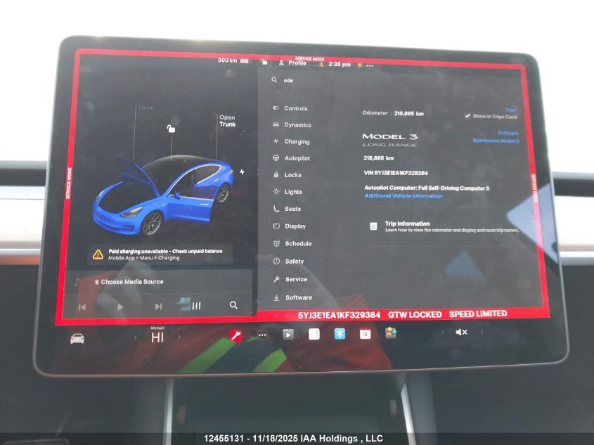 2019 Tesla Model 3 VIN: 5YJ3E1EA1KF329364 Lot: 12455131