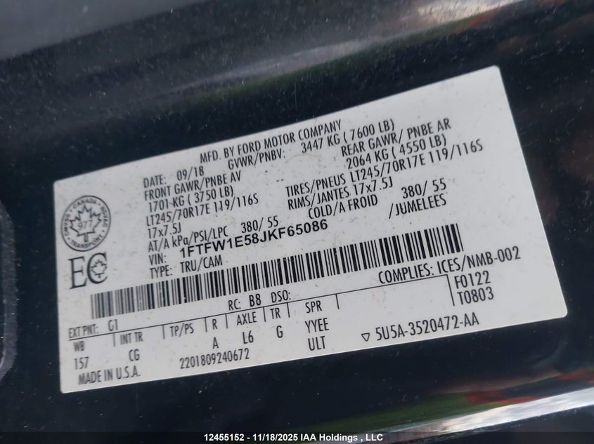 1FTFW1E58JKF65086 2018 FORD F-150 photo no. 9