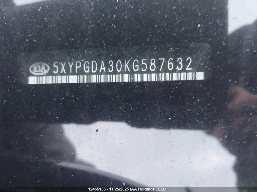 2019 Kia Sorento 2.4L Lx VIN: 5XYPGDA30KG587632 Lot: 12455153