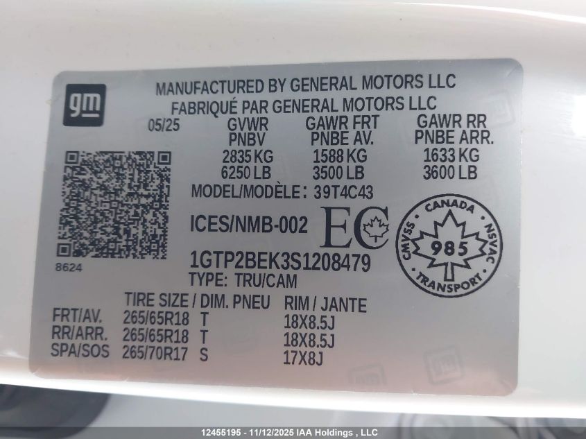 2025 GMC Canyon Elevation VIN: 1GTP2BEK3S1208479 Lot: 12455195